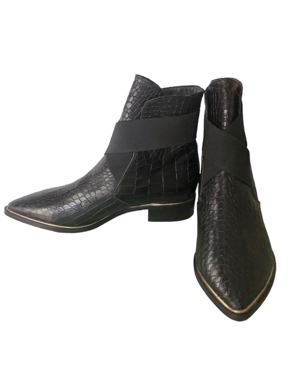 Black Croc-Embossed Leather Ankle Boots Size 41